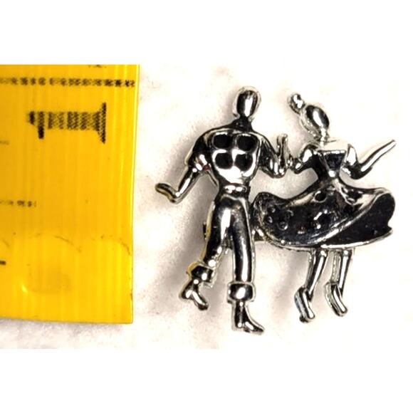 Vintage Rockabilly 50's Silvertone Dancers Man Women Couple Lapel Pin Brooch - Picture 4 of 4